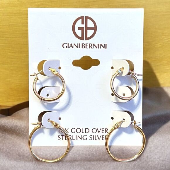 Giani Bernini 18K Gold Over Sterling Silver Set Of 2 Hoop Earrings - Picture 1 of 2